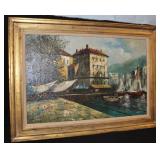 Oil on Canvas signed Rossini? Italian Harbor Scene
