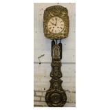 Antique Brass Wall Clock w/ weights & crank