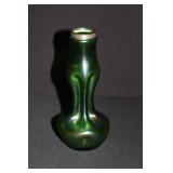 Pinch Green Vase w/ silver 7" tall