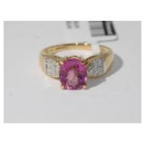 18kt Yellow Gold Pink Tourmaline and Diamond Ring