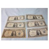 6 Silver Certificates dollars
