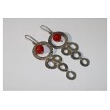 Sterling and carnelian bead earrings, 3ï¿½