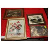4pc Framed Art; Oil on Canvas & 3 prints