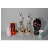 4 Vases & 2 ceramic lamps