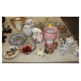 Shelf lot; Glassware, Pottery, Pitchers, tea set