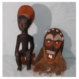 2pcs African Mask and Statue 15" Tall