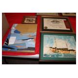 4pcs of Artwork, Diploma, Boat, Stichwork