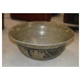 18" wide handturned large Pottery Bowl w/ leaf