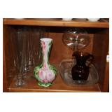 11pcs Glassware; Beer long necks & art glass