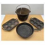 Cast Iron Kettle, Muffin Pans, Skillet