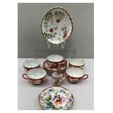 Japanese Porcelain Cups & Saucers; Gilt Dish;