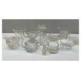Lot of Clear Glass Sugar Bowls, Creamers, Shaker