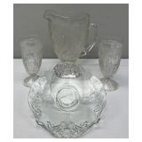 Iris & Herringbone Pattern Pitcher & Tumblers; Iri