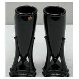 Fostoria Black Glass "Rocket" Tripod Vases