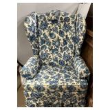 Blue Floral Upholstered Wingback Chair #1