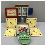 Snuf-A-Rette Ashtray; Coasters; Playing Cards; Coc