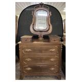 Antique Victorian Walnut Dresser with Mirror & Glo