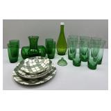Green Glassware; Forest Green Vase; Heather Plaid