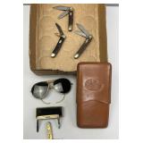 Pocket Knives; Leather Cigar Case; Aviator Glasses