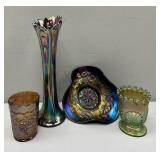 Carnival Glass - Vase, Dish, Tumblers