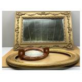 Ornate Wall Mirror; Oval Picture Frame; Chalkware