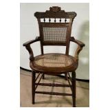 Walnut Victorian Eastlake Armchair With Cane Back