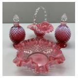 Fenton Cranberry Opalescent Hobnail Basket, Perfum