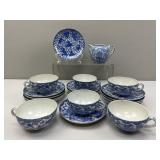 Blue & White Porcelain Cups/Saucers; Phoenix Plate