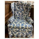 Blue Floral Upholstered Wingback Chair #2