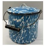 Blue & White Swirl Enamelware Lidded Bucket