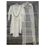 Antique Dress With Handiwork & Veil With Lace & Fl