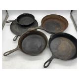 5 CAST IRON PANS