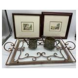 2 FRAMED ART, SERVING TRAY AND CREAMER/SUGAR SET