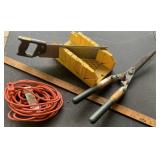 Miter Saw, Hedge Clippers, 25ft ext. cord