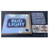 Bud Light mirror and 2 signs