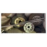 (2) Trailer tires, (1) Trailer wheel and bedrail