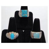 STERLING SILVER & TURQUOISE RINGS!! 3 X BID.