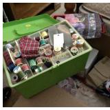Material, old sewing box full of items, etc.