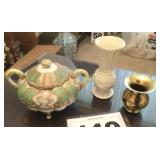 Lenox vase, hand painted pot w/lid &