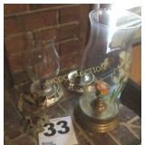 Brass candle holders w/glass globes