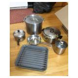 Large cook pot, small frying pan, roaster, pots,