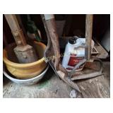 Set of outdoor yard tools-hole digger, shovels,