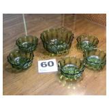 Avocado green glass salad bowl w/5 bowls