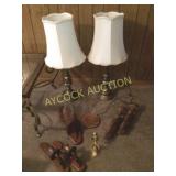 2 lamps, wooden sconces, brass sconce