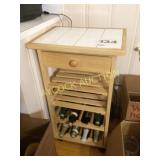 Table (small) w/tile top and wine rack & drawer