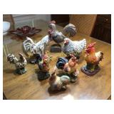 Box full of chicken figurines