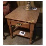 Wood side table with shelf & drawer