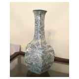 Vase - decorative white vase with blue flowers