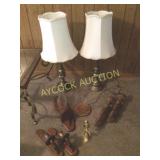 Lamps (2) & wooden sconce candle holders