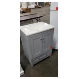 24" Grey Vanity Base W/ Off White Single Bowl